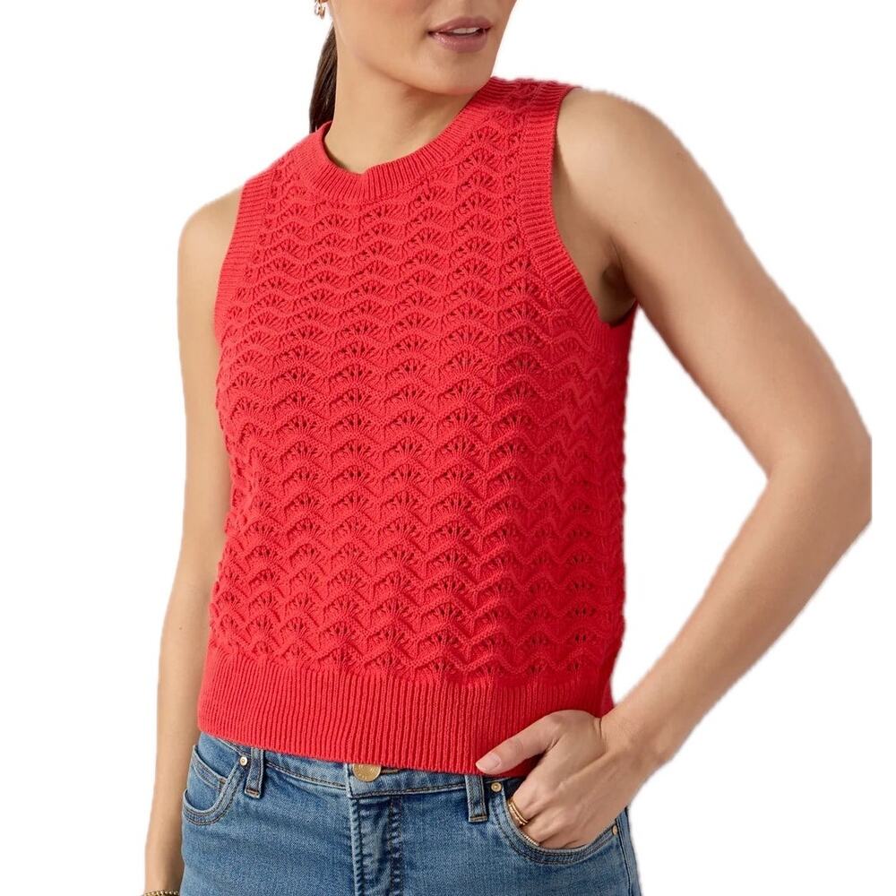 Womens Evereve Vibrant Red Zig Zag Knit Kendall Tank Sleeveless Sweater Top